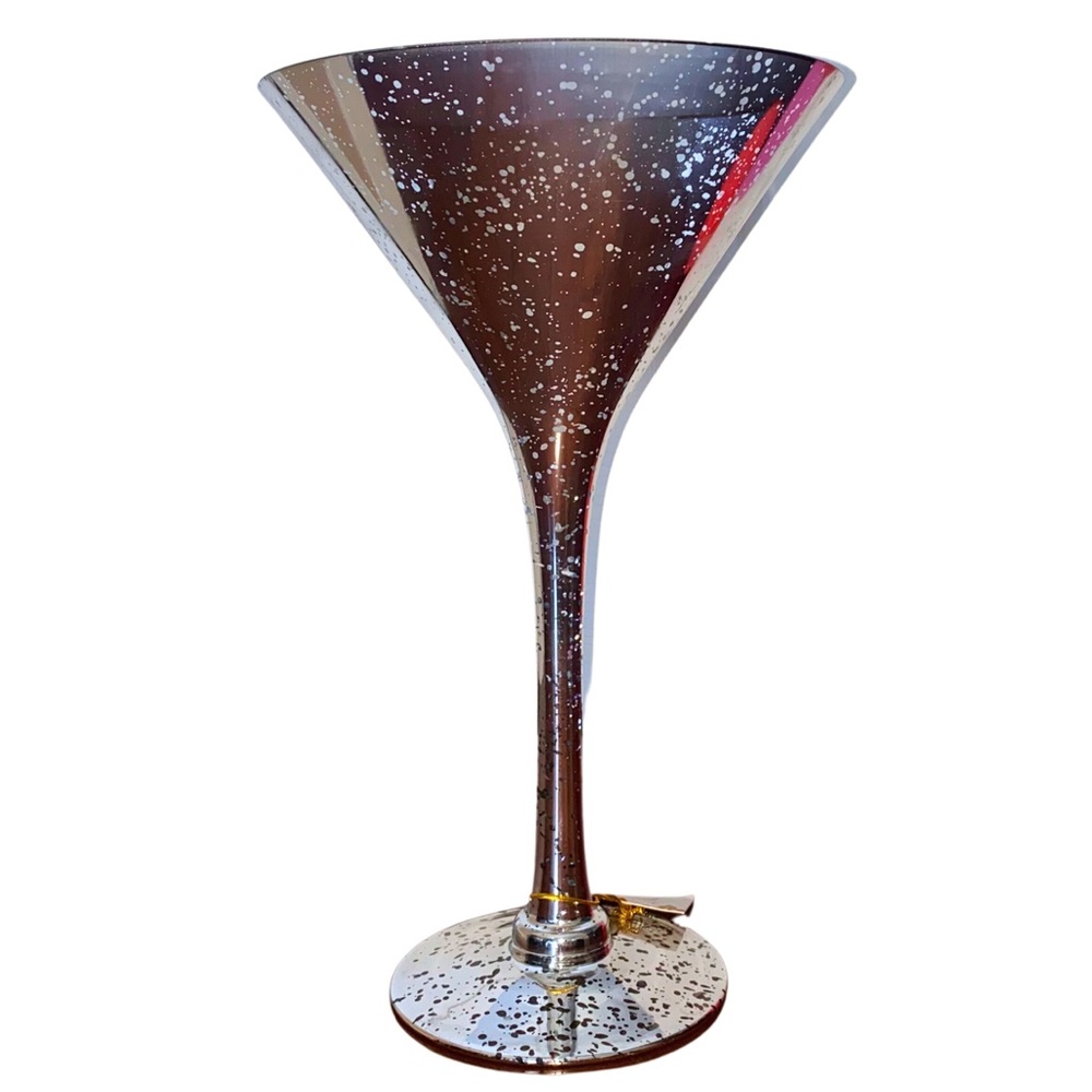 Platinum Silver Speckled Martini Glass Decor